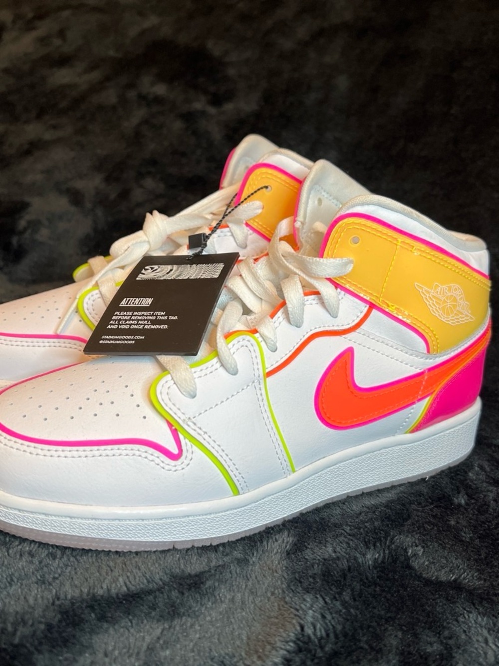 Jordan Kids' White Sneakers with Neon Pink and Orange Accents